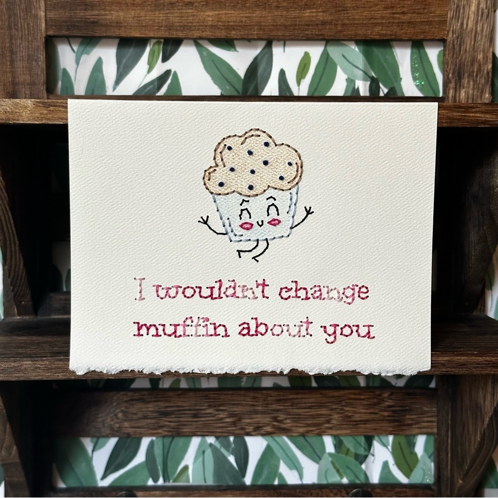 Hand-Embroidered Valentine’s Day Card - Cartoon Muffin